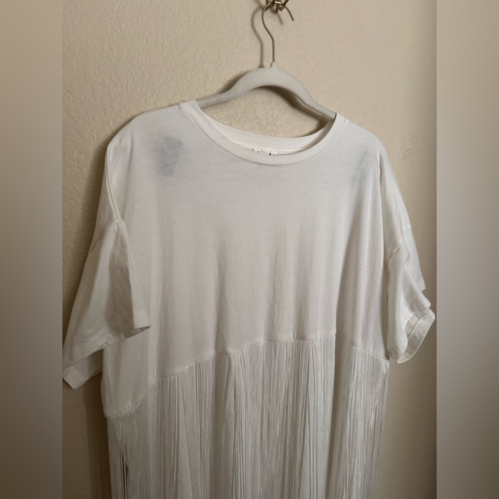 Arula Fringe Tshirt Dress Sz X in White Festival Concert Plus Size - Picture 2 of 4